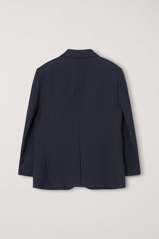 UNISEX REFINED MASCULINE WOOL BLAZER NAVY STRIPE