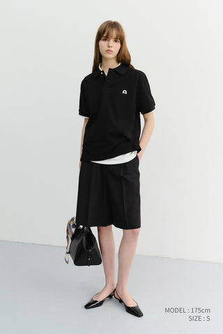 UNISEX LEATHER LOGO POLO SHIRT BLACK
