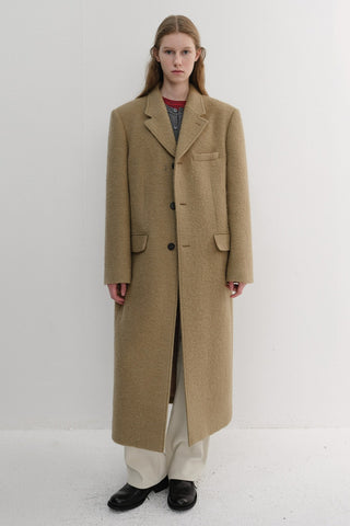 UNISEX 2-WAY 3 BUTTON BOUCLE WOOL COAT CAMEL