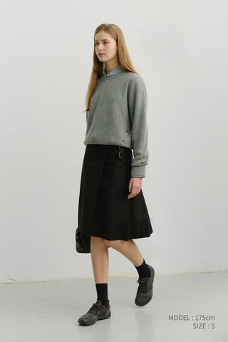 UNISEX BUTTONED CREWNECK SWEATER MELANGE GREY