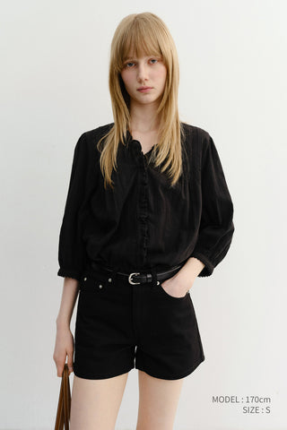 JANE FRILL BLOUSE BLACK