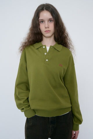 UNISEX LEATHER LOGO COLLARED T-SHIRT OLIVE