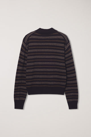 UNISEX COLLARED STRIPED SWEATER BROWN