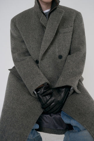 UNISEX LOOSE DOUBLE-BREASTED COAT GREY HERRINGBONE