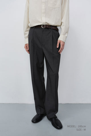PLEATED SEMI-WIDE SLACKS CHARCOAL GREY