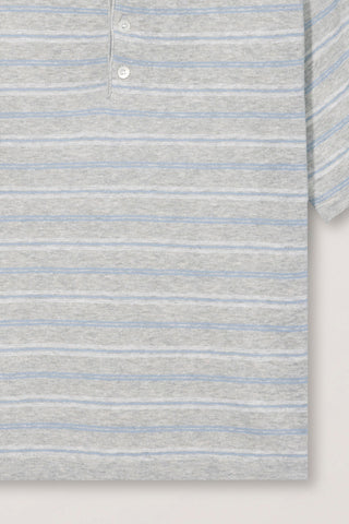 UNISEX STRIPED POLO KNIT GREY SOFT BLUE