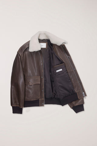 UNISEX DETACHABLE A-2 LEATHER BLOUSON BROWN