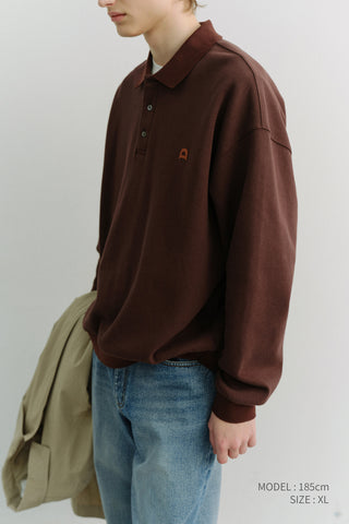 UNISEX LEATHER LOGO COLLARED T-SHIRT BROWN