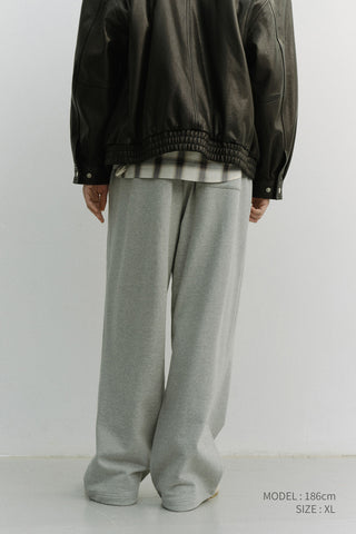 UNISEX LEATHER LOGO WIDE SWEAT PANTS MELANGE GREY