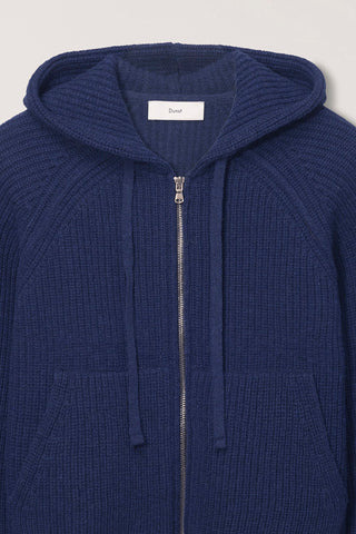 UNISEX HOODED KNIT CARDIGAN DARK BLUE