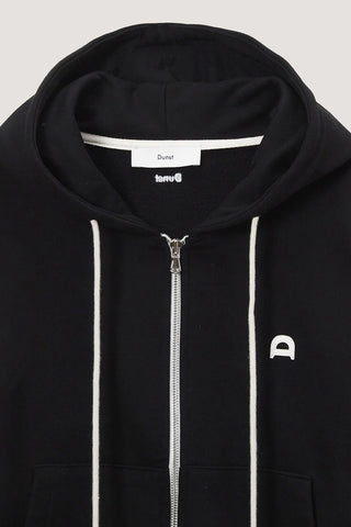 UNISEX LEATHER LOGO ZIP-UP HOODIE BLACK