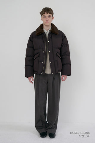 UNISEX COLLARED GOOSE DOWN JACKET DEEP BROWN