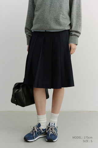 PLEATS MIDI SKIRT NAVY CHECK
