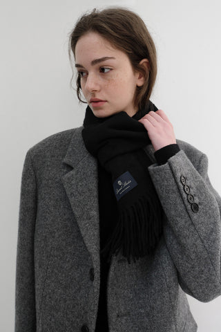 FRINGED CASHMERE MUFFLER BLACK