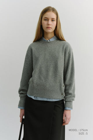 UNISEX BUTTONED CREWNECK SWEATER MELANGE GREY