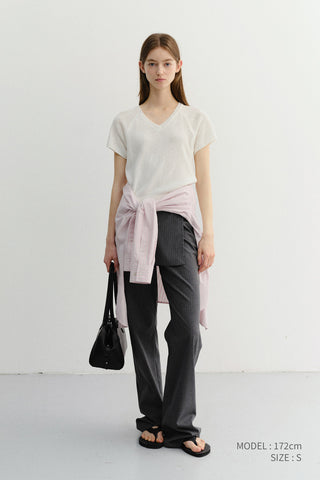 SKIRT LAYERED SLIM PANTS CHARCOAL GREY STRIPE