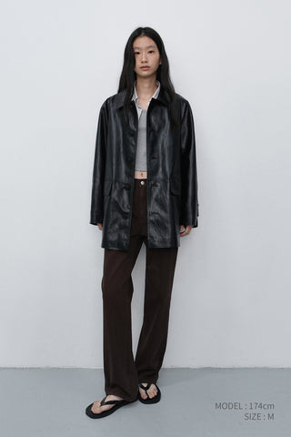 UNISEX LILY ALTER-LEATHER HALF JACKET BLACK