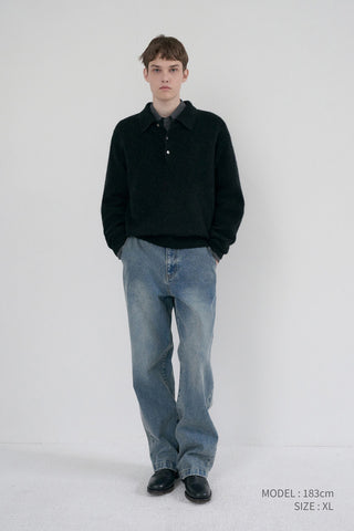 UNISEX HAIRY COLLARED SWEATER BLACK