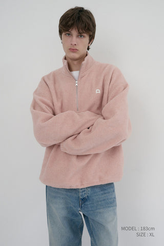 UNISEX HALF ZIP-UP FLEECE SWEATSHIRT CANDY PINK