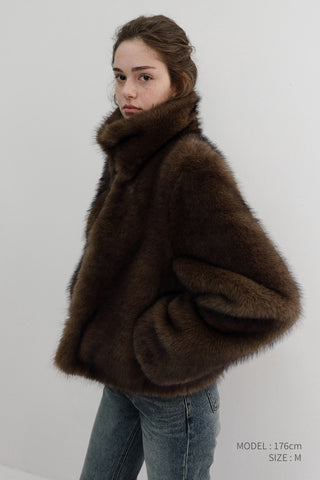 CROPPED FUR JACKET BROWN