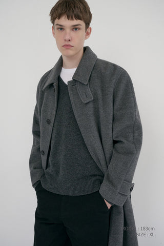 UNISEX BELTED CASHMERE MAC COAT MELANGE GREY