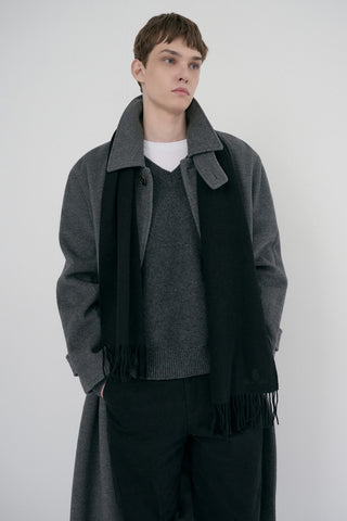 FRINGED CASHMERE MUFFLER BLACK