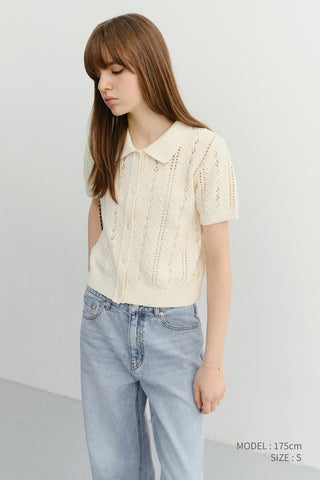 COLLARED HALF SLEEVE CARDIGAN CREAM
