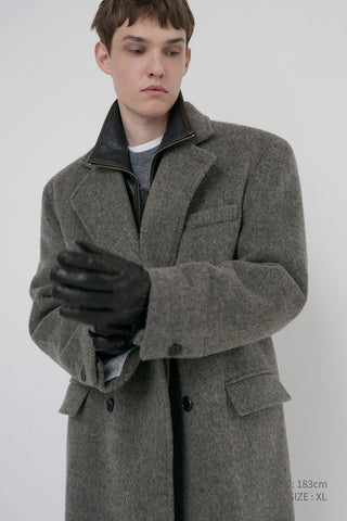 UNISEX LOOSE DOUBLE-BREASTED COAT GREY HERRINGBONE