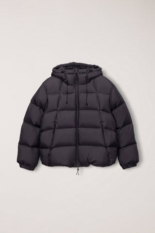 UNISEX HOODED VOLUME GOOSE DOWN JACKET DARK BROWN