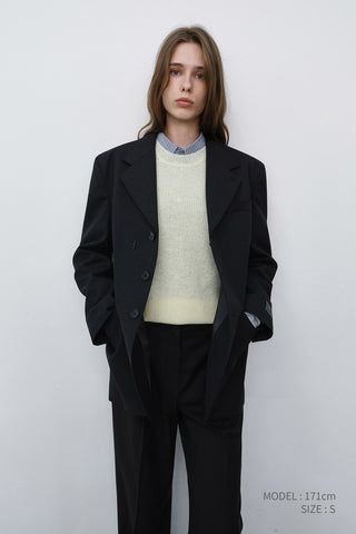 UNISEX REFINED MASCULINE WOOL BLAZER BLACK
