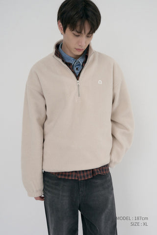 UNISEX HALF ZIP-UP FLEECE SWEATSHIRT CREAM