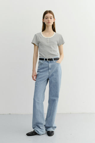 CLASSIC SCOOP NECK TOP BLUE STRIPE