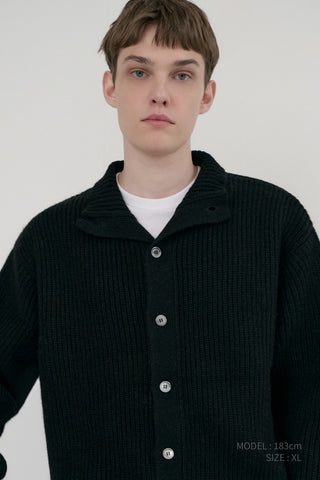 UNISEX HIGH NECK BUTTON CARDIGAN BLACK