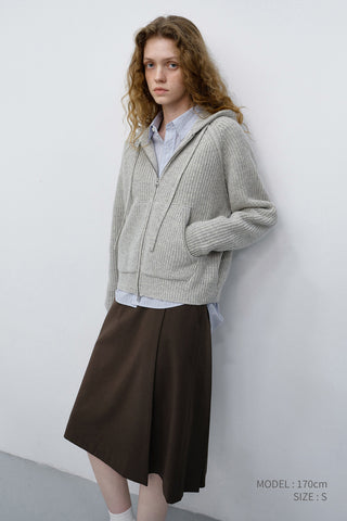UNISEX HOODED KNIT CARDIGAN LIGHT MELANGE GREY