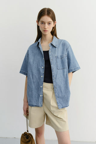 UNISEX LINEN DENIM SHIRT LIGHT BLUE