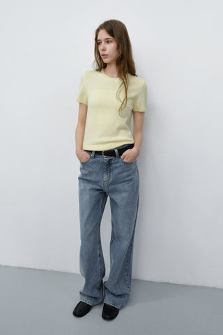 HALF SLEEVE KNIT TOP LEMON BUTTER