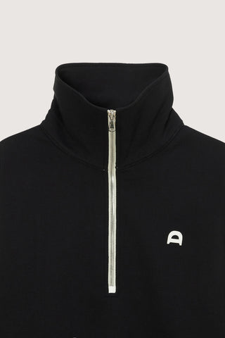 UNISEX LEATHER LOGO HALF ZIP-UP SWEATSHIRT BLACK