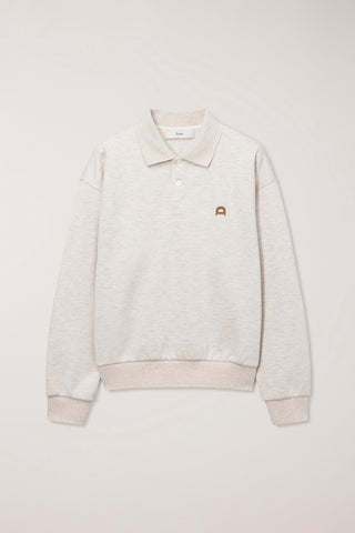 UNISEX LEATHER LOGO COLLARED T-SHIRT OATMEAL MELANGE