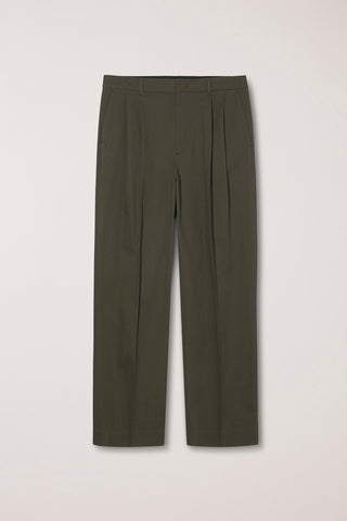 DOUBLE PLEATED WIDE CHINO SLACKS KHAKI