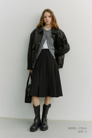 VOLUME PLEATS MIDI SKIRT BLACK