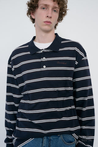 UNISEX MULTI STRIPE COLLARED T-SHIRT NAVY STRIPE