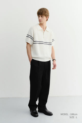 HALF ZIP-UP STRIPED POLO KNIT WHITE