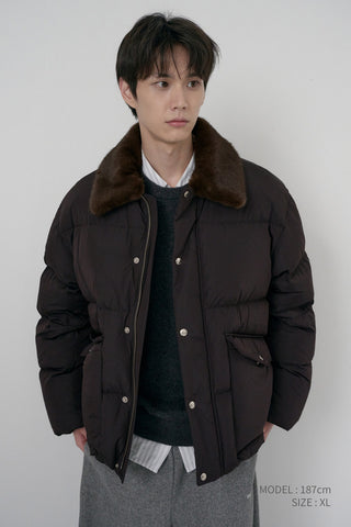 UNISEX COLLARED GOOSE DOWN JACKET DEEP BROWN