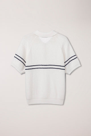 HALF ZIP-UP STRIPED POLO KNIT WHITE
