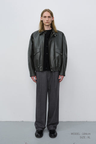 UNISEX CROPPED ALTER-LEATHER BLOUSON GREYISH KHAKI
