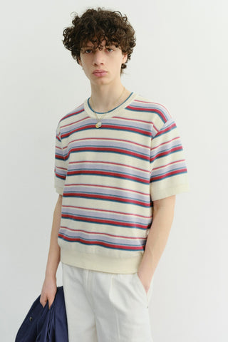 UNISEX STRIPED CREWNECK KNIT CREAM RED