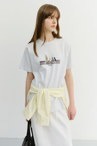 UNISEX APPLIQUE YACHT T-SHIRT LIGHT MELANGE GREY