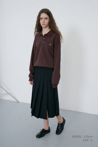 UNISEX LEATHER LOGO COLLARED T-SHIRT BROWN