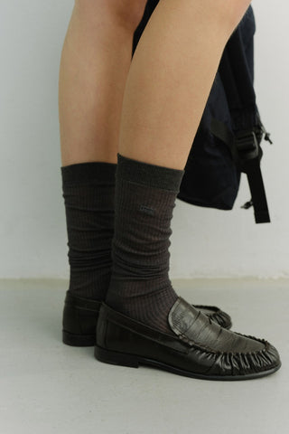 SHEER KNEE SOCKS CHARCOAL GREY