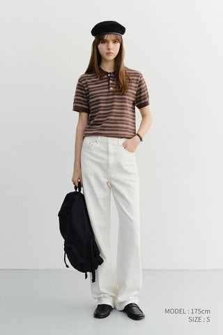 UNISEX STRIPED POLO KNIT BROWN MINT